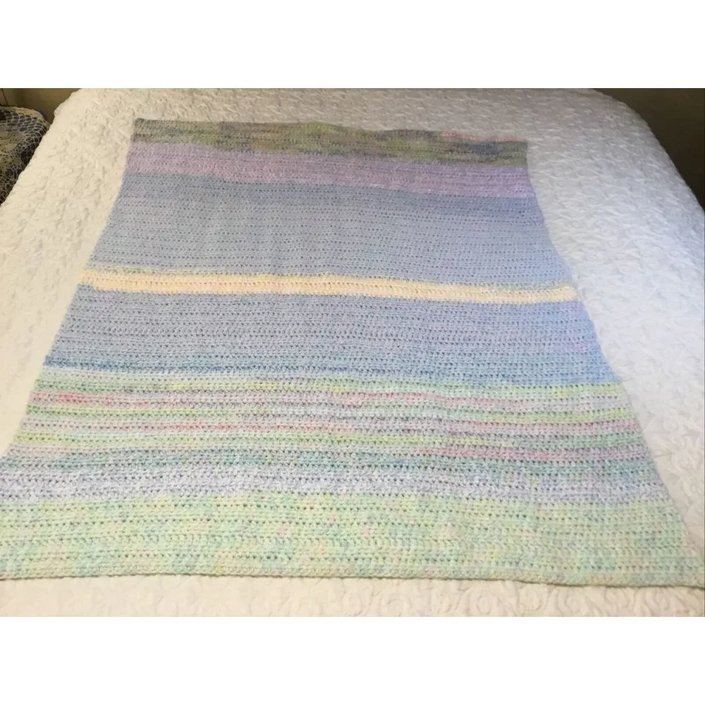 Handmade Afghan‎ Crocheted Throw Baby Blanket Multi Colors Rectangle 56 x44